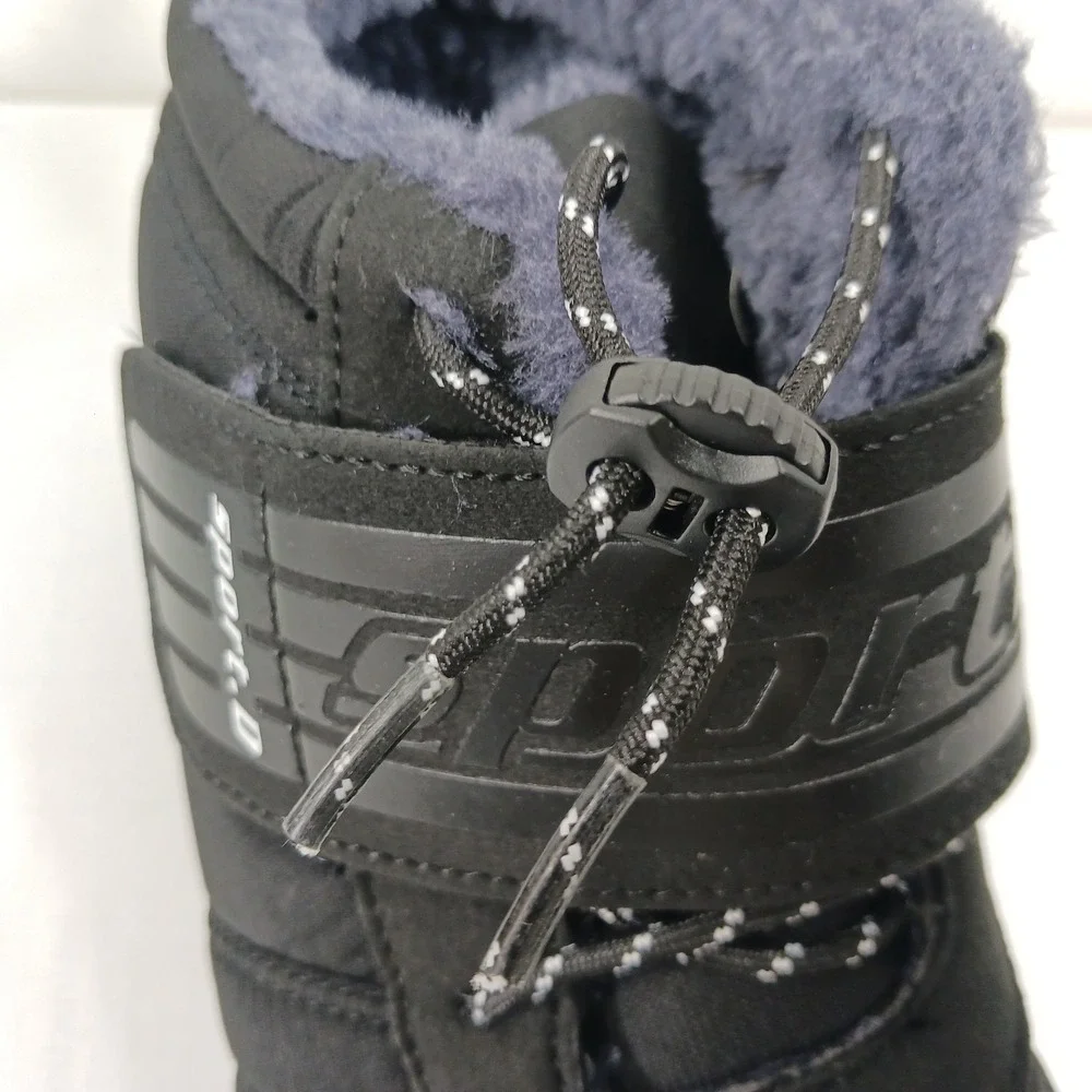 Sport Mens Black Faux Fur Lined Winter Snow Boots Quilted Bungee Strap Size 43